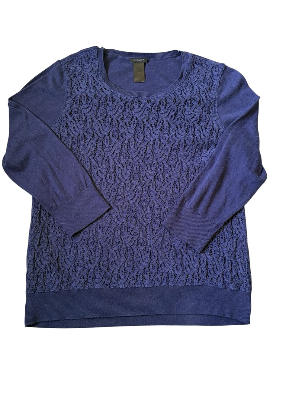 Ann Taylor Women’s Large Royal Blue Pullover Top With Lace Overlay